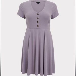 NWOT Mini Rib Button-Down Skater Dress in Lavender Grey